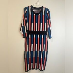 New York & Company Bodycon Slinky Geometric MIDI Dress Women’s Size Medium